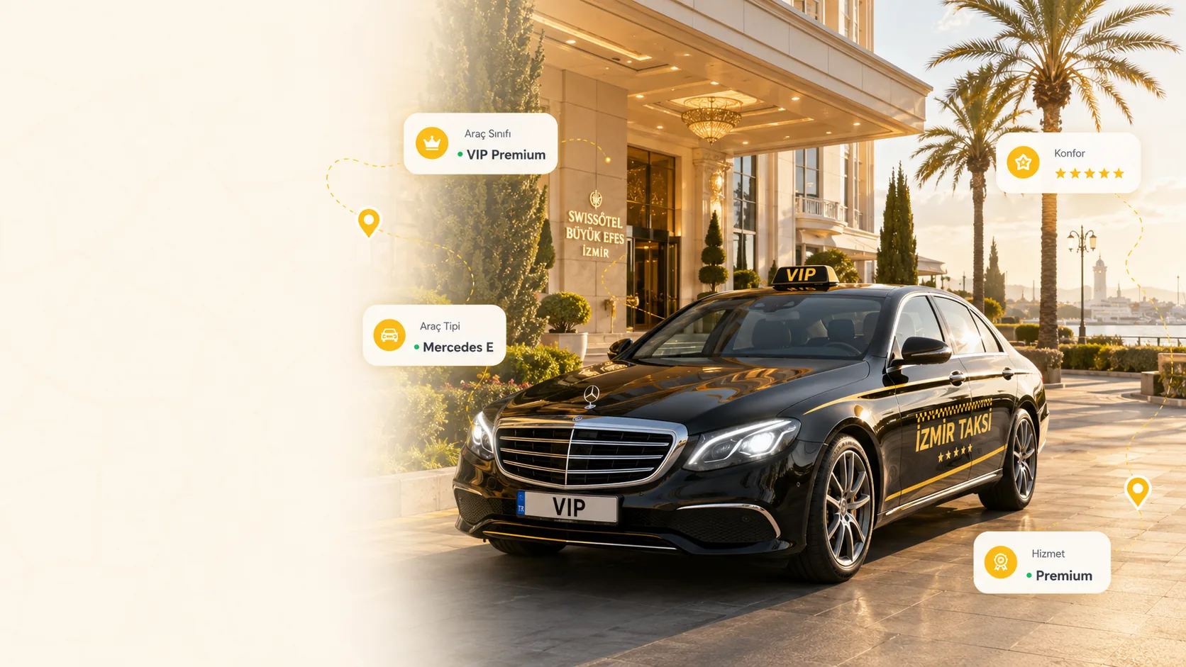 İzmir’de lüks siyah VIP taksi ve otel girişi görseli